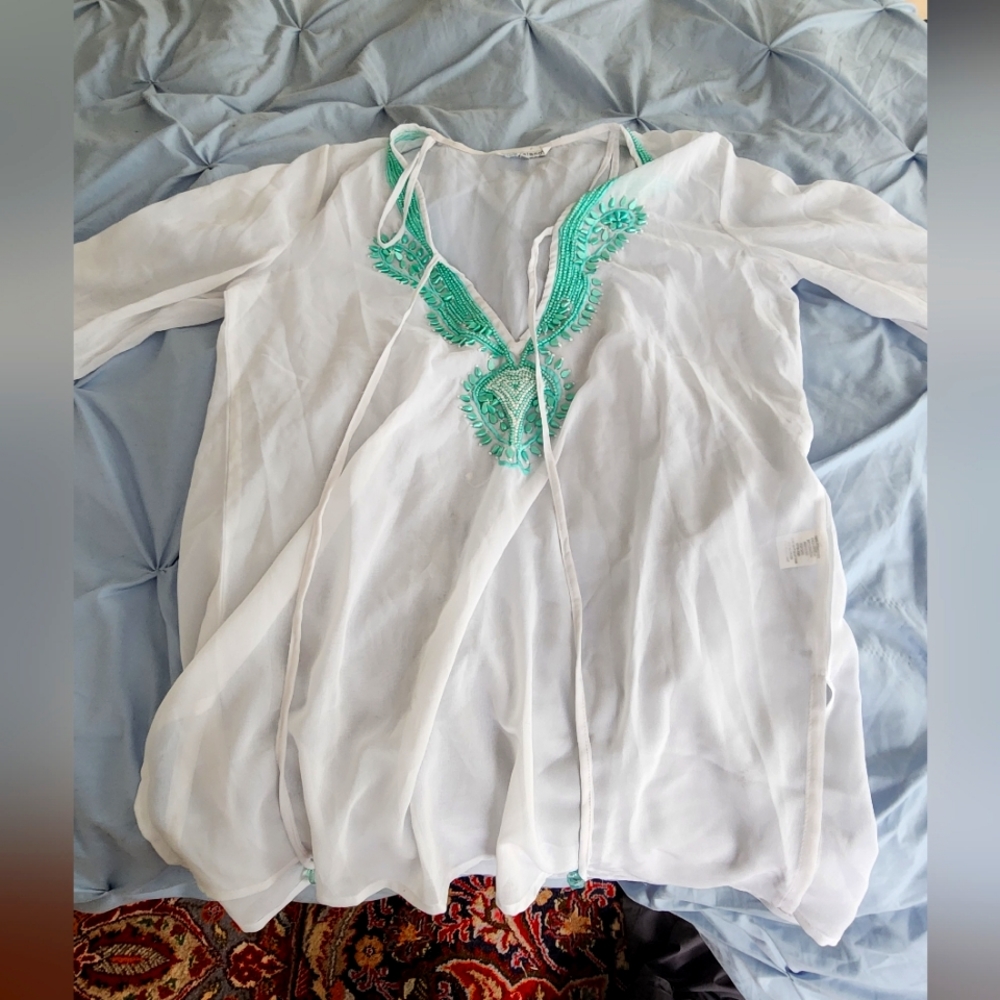 Blue Island sheer beaded swim cover size L